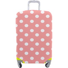 Coral And White Polka Dots Luggage Cover (large) by GardenOfOphir