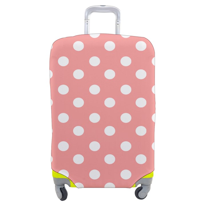 Coral And White Polka Dots Luggage Cover (Medium)