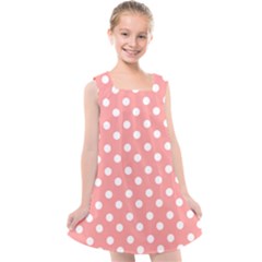 Coral And White Polka Dots Kids  Cross Back Dress by GardenOfOphir