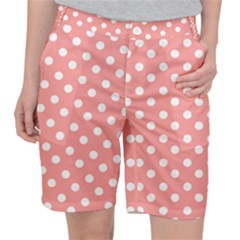 Coral And White Polka Dots Pocket Shorts by GardenOfOphir