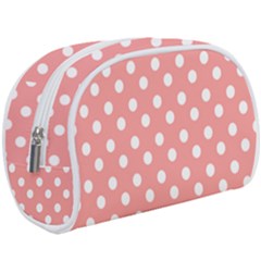 Coral And White Polka Dots Make Up Case (large) by GardenOfOphir