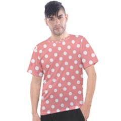 Coral And White Polka Dots Men s Sport Top by GardenOfOphir