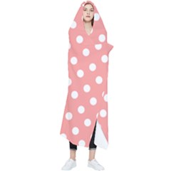 Coral And White Polka Dots Wearable Blanket by GardenOfOphir