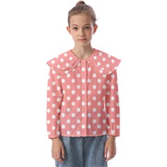 Coral And White Polka Dots Kids  Peter Pan Collar Blouse by GardenOfOphir