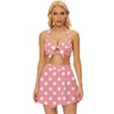 Coral And White Polka Dots Vintage Style Bikini Top and Skirt Set  View1