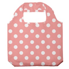 Coral And White Polka Dots Premium Foldable Grocery Recycle Bag by GardenOfOphir