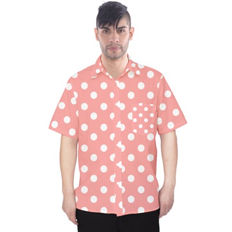 Coral And White Polka Dots Men s Hawaii Shirt by GardenOfOphir