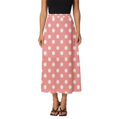 Coral And White Polka Dots Classic Midi Chiffon Skirt