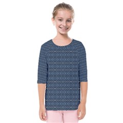 Blue Diamonds Motif Fancy Pattern Design Kids  Quarter Sleeve Raglan Tee