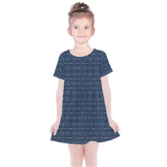 Blue Diamonds Motif Fancy Pattern Design Kids  Simple Cotton Dress by dflcprintsclothing