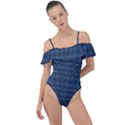 Blue Diamonds Motif Fancy Pattern Design Frill Detail One Piece Swimsuit View1