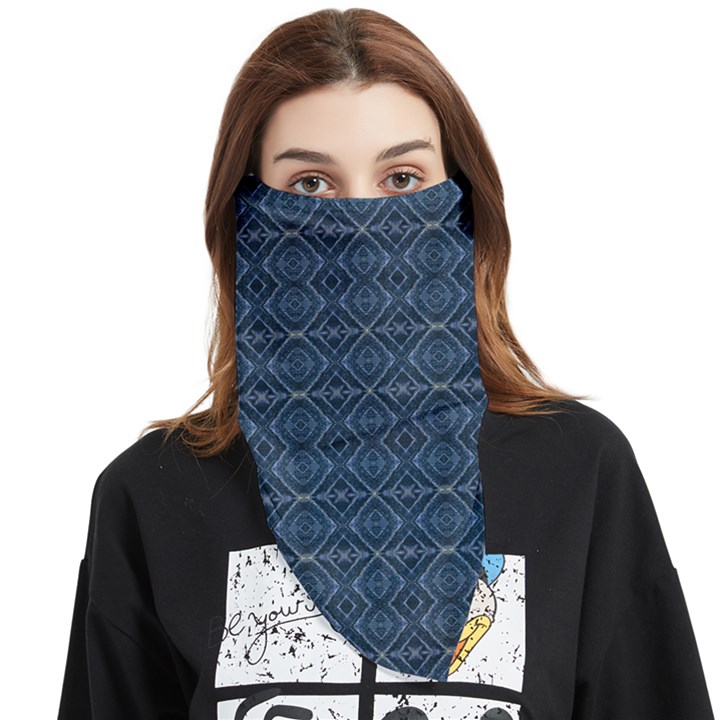 Blue Diamonds Motif Fancy Pattern Design Face Covering Bandana (Triangle)