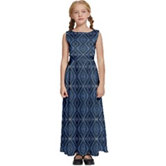 Blue Diamonds Motif Fancy Pattern Design Kids  Satin Sleeveless Maxi Dress by dflcprintsclothing