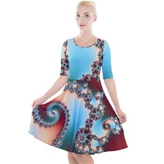 Fractal Spiral Art Math Abstract Quarter Sleeve A-line Dress by Ravend