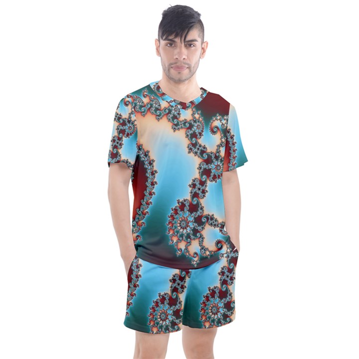 Fractal Spiral Art Math Abstract Men s Mesh Tee and Shorts Set