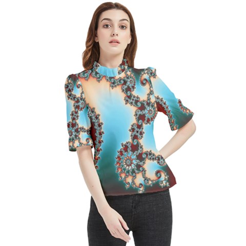 Fractal Spiral Art Math Abstract Frill Neck Blouse by Ravend