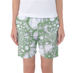 Green Abstract Fractal Background Texture Women s Basketball Shorts by Ravend