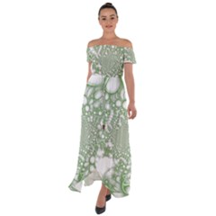 Green Abstract Fractal Background Texture Off Shoulder Open Front Chiffon Dress by Ravend