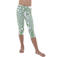 Green Abstract Fractal Background Texture Kids  Lightweight Velour Capri Leggings  by Ravend