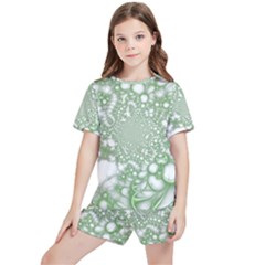 Green Abstract Fractal Background Texture Kids  Tee And Sports Shorts Set by Ravend