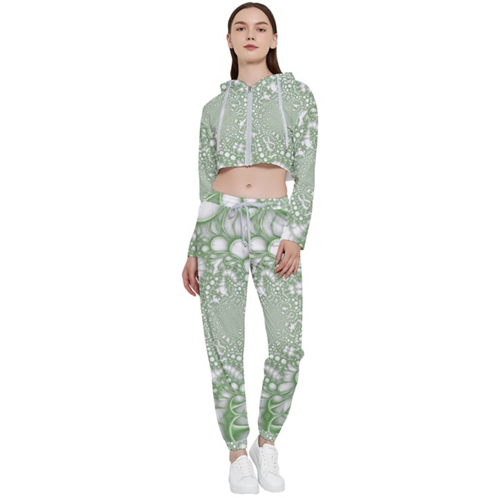 Green Abstract Fractal Background Texture Cropped Zip Up Lounge Set