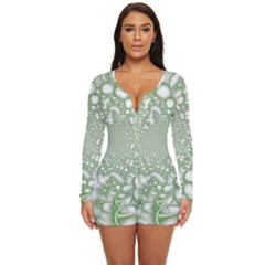 Green Abstract Fractal Background Texture Long Sleeve Boyleg Swimsuit by Ravend