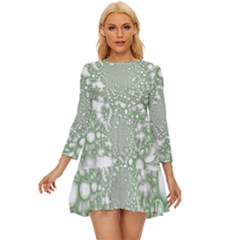 Green Abstract Fractal Background Texture Long Sleeve Babydoll Dress by Ravend