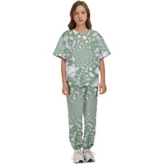 Green Abstract Fractal Background Texture Kids  Tee And Pants Sports Set by Ravend