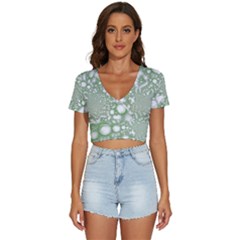 Green Abstract Fractal Background Texture V-neck Crop Top by Ravend