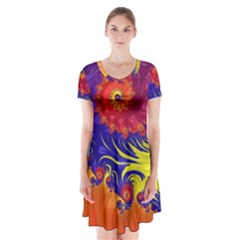 Fractal Spiral Bright Colors Short Sleeve V-neck Flare Dress by Ravend