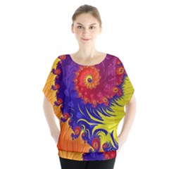 Fractal Spiral Bright Colors Batwing Chiffon Blouse