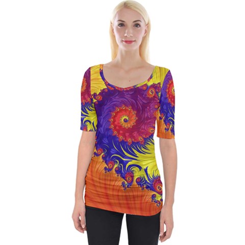 Fractal Spiral Bright Colors Wide Neckline Tee by Ravend