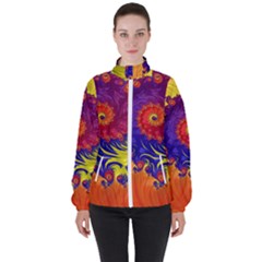 Fractal Spiral Bright Colors Women s High Neck Windbreaker by Ravend