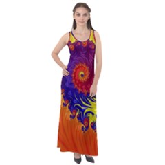 Fractal Spiral Bright Colors Sleeveless Velour Maxi Dress by Ravend