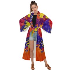 Fractal Spiral Bright Colors Maxi Kimono by Ravend