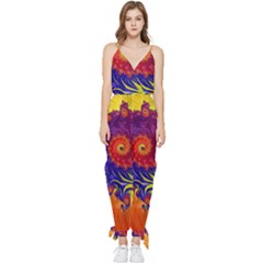 Fractal Spiral Bright Colors Sleeveless Tie Ankle Chiffon Jumpsuit by Ravend