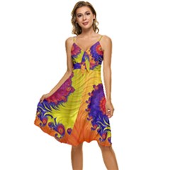 Fractal Spiral Bright Colors Sleeveless Tie Front Chiffon Dress by Ravend