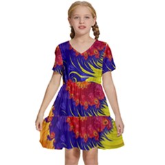 Fractal Spiral Bright Colors Kids  Short Sleeve Tiered Mini Dress by Ravend