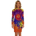 Fractal Spiral Bright Colors Long Sleeve Shirt Collar Bodycon Dress View1