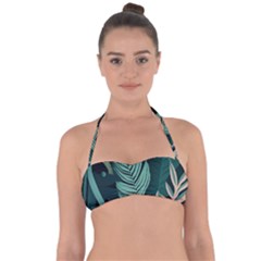 Green Nature Bohemian Painting Leaves Foliage Halter Bandeau Bikini Top by Ravend