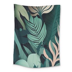 Green Nature Bohemian Painting Leaves Foliage Medium Tapestry by Ravend