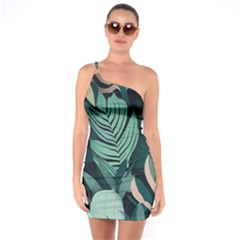 Green Nature Bohemian Painting Leaves Foliage One Soulder Bodycon Dress by Ravend