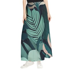 Green Nature Bohemian Painting Leaves Foliage Maxi Chiffon Skirt by Ravend