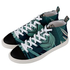 Green Nature Bohemian Painting Leaves Foliage Men s Mid-top Canvas Sneakers by Ravend