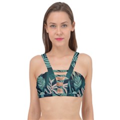 Green Nature Bohemian Painting Leaves Foliage Cage Up Bikini Top by Ravend