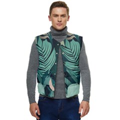 Green Nature Bohemian Painting Leaves Foliage Men s Short Button Up Puffer Vest	 by Ravend