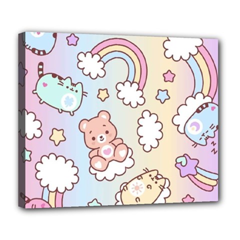 Pusheen Carebears Bears Cat Colorful Cute Pastel Pattern Deluxe Canvas 24  X 20  (stretched) by Sapixe