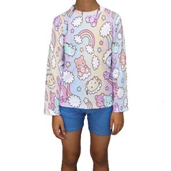 Pusheen Carebears Bears Cat Colorful Cute Pastel Pattern Kids  Long Sleeve Swimwear by Sapixe