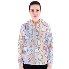 Pusheen Carebears Bears Cat Colorful Cute Pastel Pattern Women s Zipper Hoodie