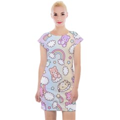 Pusheen Carebears Bears Cat Colorful Cute Pastel Pattern Cap Sleeve Bodycon Dress